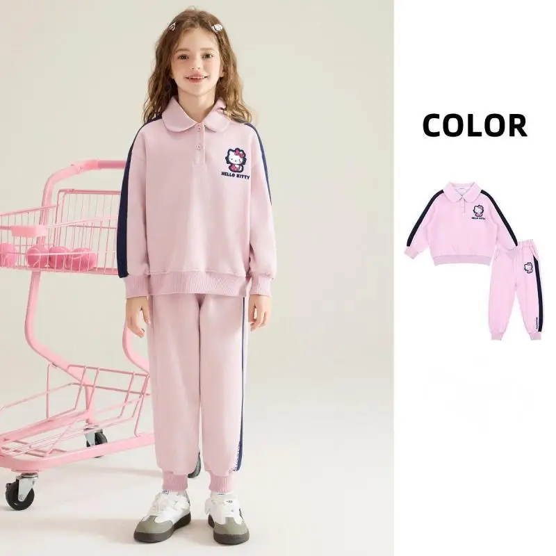 

Sanrio Hello Kitty, детская одежда для девочек, весна-осень, спортивный костюм для отдыха с длинными рукавами, брюки, костюм Kawaii, аниме, модный новый стиль, хит продаж