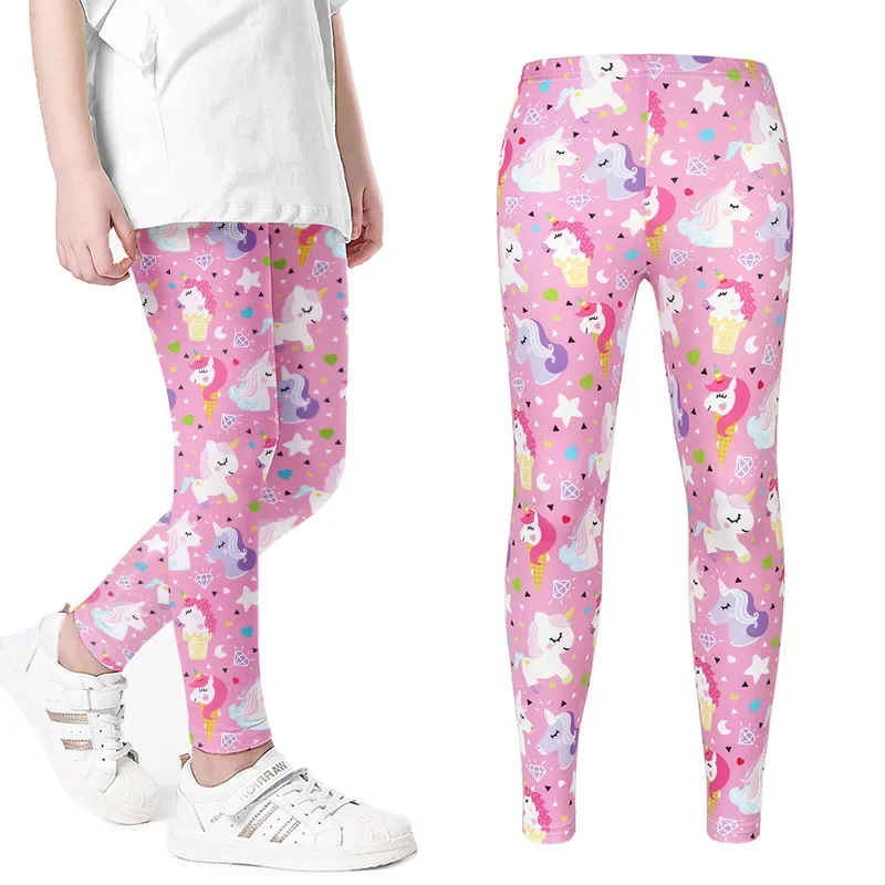 Girls Children Tight Bottoms Rainbow Print Leisure Pencil Pants Cute Thin Pants Teenage Children Hot Sale