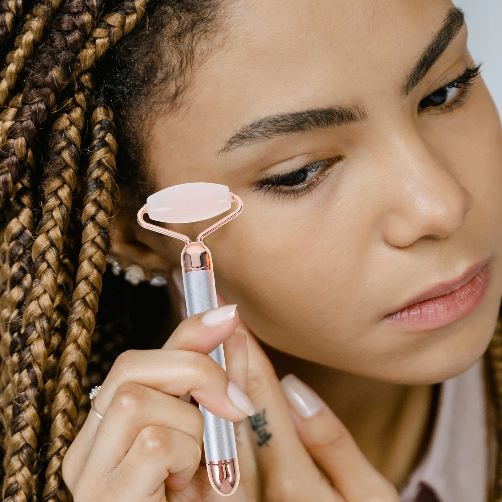 1セット ジェイドフェイスローラー 3-in-1 クリスタルフェイシャルマッサージツール しわ防止フェイシャルローラーキット 肌用