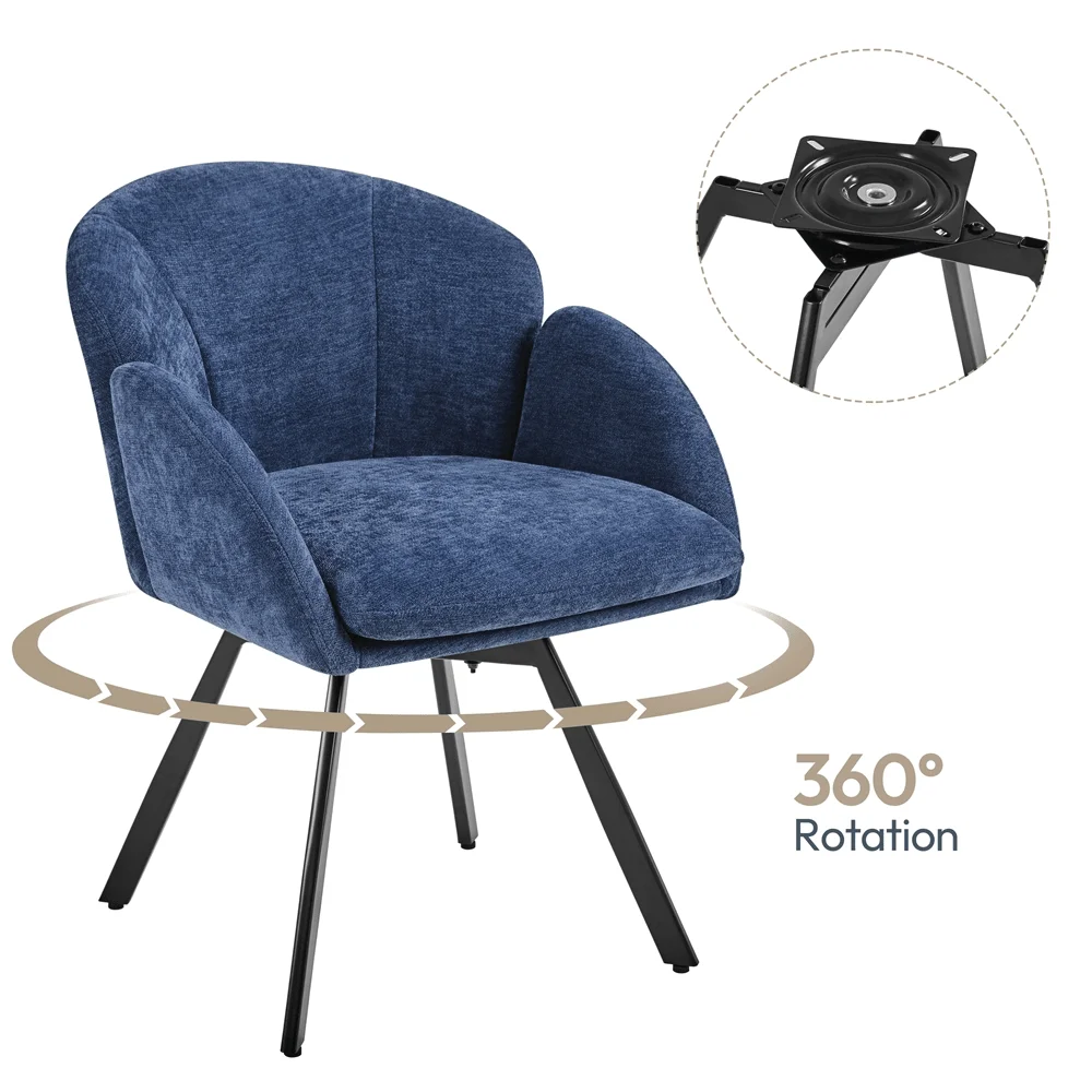 

Elegant FlowerShaped Chenille Accent Chair With Removable Cushion, Swivel Vanity Chair For Living Room, Bedroom Guest Room, Whi