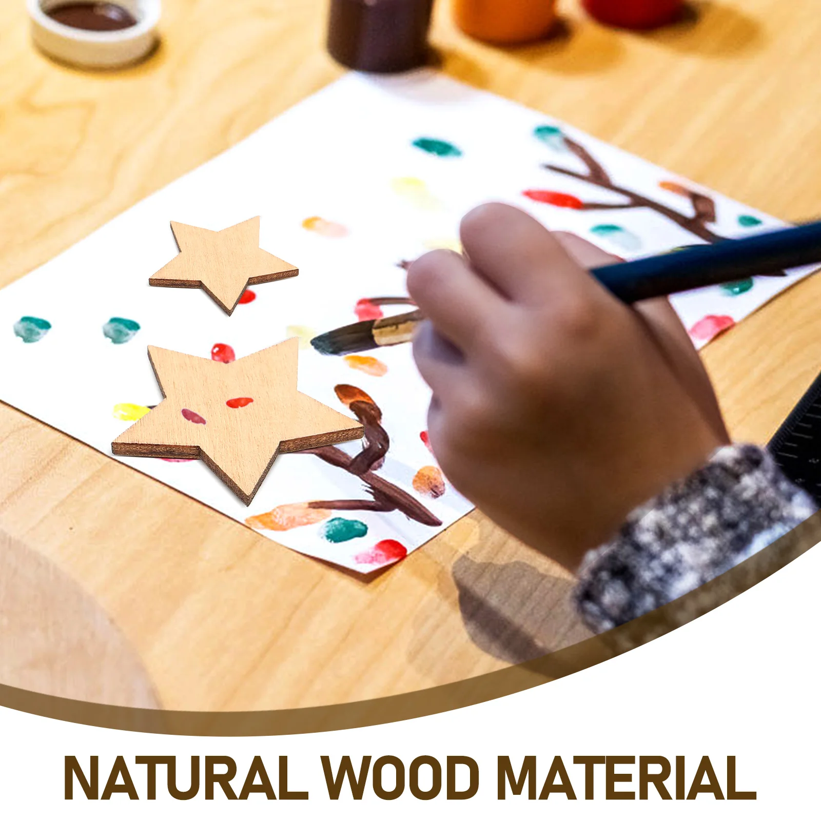100Pcs Unfinished Wood Stars Natural Plain Craft Shapes for Painting Drawing Glitter DIY Projects Christmas Thanksgiving