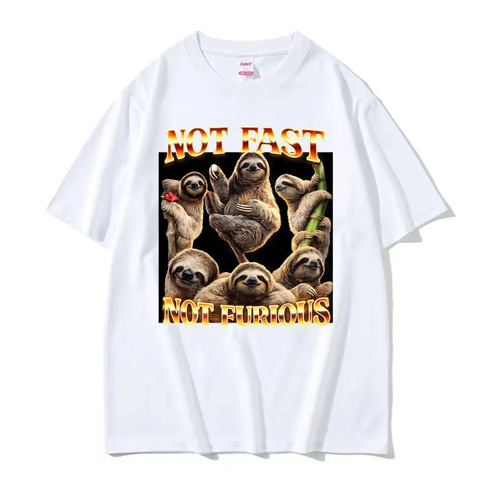 Funny Sloth Not Fast Not Furious Meme Graphic T Shirts Men Women Humor Vintage T Shirt Short Sleeve T-shirt Streetwear