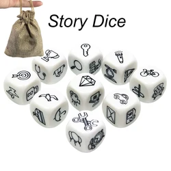 9pcs Dice Telling Story Toys Imagine Story Toys Dice with Bag for Game Party Game Educational Toys for Children Gifts