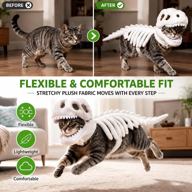 Dinosaur Skeleton Pet Costume for Dogs Cats Halloween Cosplay Outfit Funny Pet Clothes Party Dress Up Costume Puppy view 5