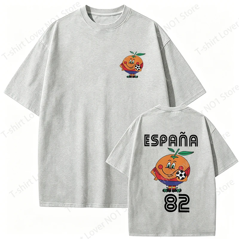 Neues T-Shirt aus 100 % Baumwolle, Espana 82, Spanien-Maskottchen, 1982, Fußball-Print, T-Shirt für Damen und Herren, lockeres Kurzarm-T-Shirt mit Naranjito-Aufdruck – Detail 3