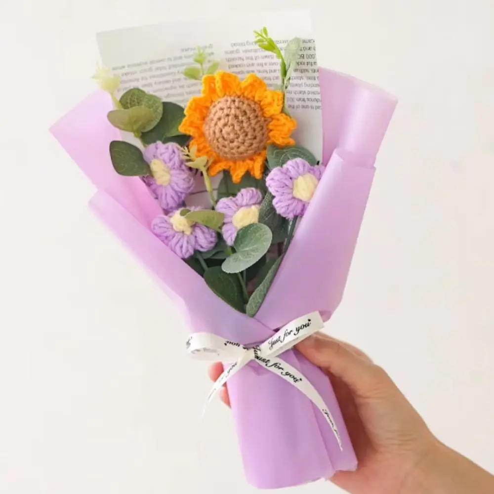 Bouquet Decoration Sunflower DIY Bouquet Knitted Knit Lovely Sunflower Plush Bouquet Cartoon Elegant