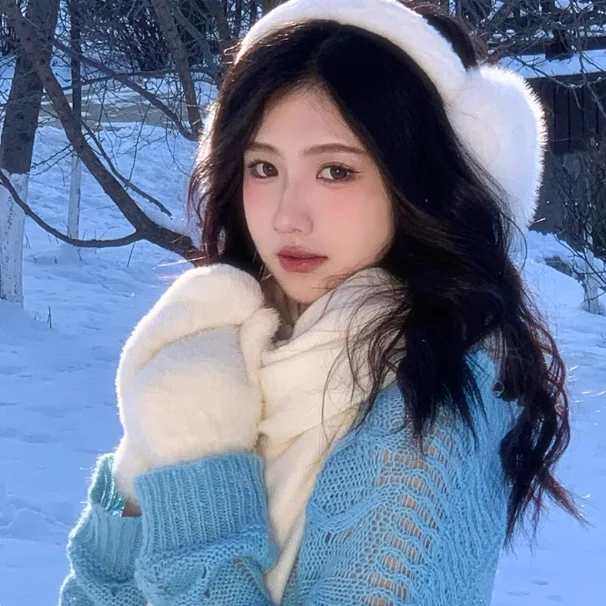 

Корейские рукавички для велоспорта с белым кроличьим мехом, женские осенне-зимние милые теплые перчатки с подвесными соединенными пальцами...