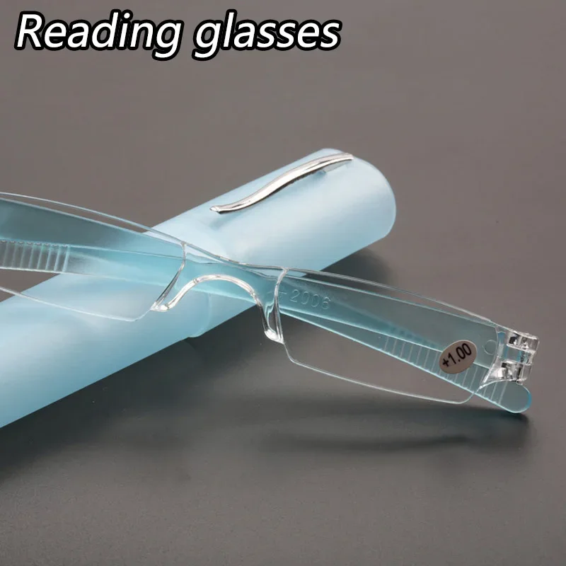 Ultralight Pen Holder Reading Glasses Transparent Presbyopia Eyeglasses Portable High Definition Eyewear Diopter +1.0 2.0 To 4.0