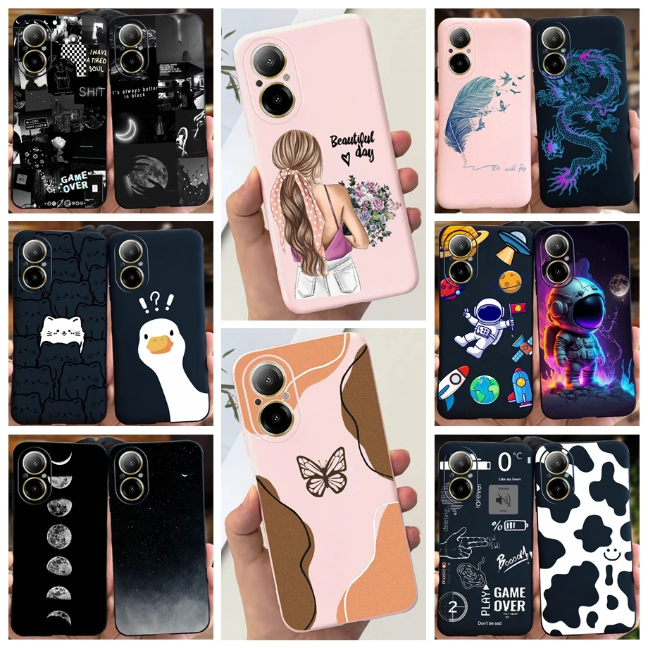 Case For Oppo Realme C67 4G RMX389 Phone Cases Black Cat Moon Night Soft Silicone Shockproof Back Cover For RealmeC67 4G Funda