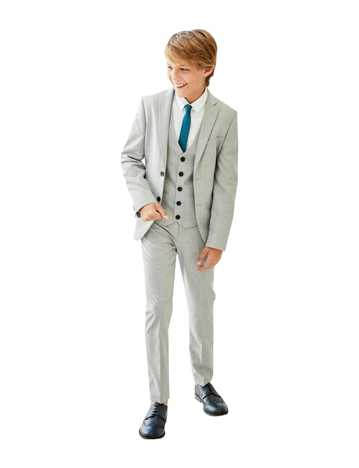 Boys Suit 3 Piece Suits for Wedding Elegant Tuxedo Kid\'s Slim Fit Blazer Vest Pants Set Solid Color Two Buttons Child Prom Dress