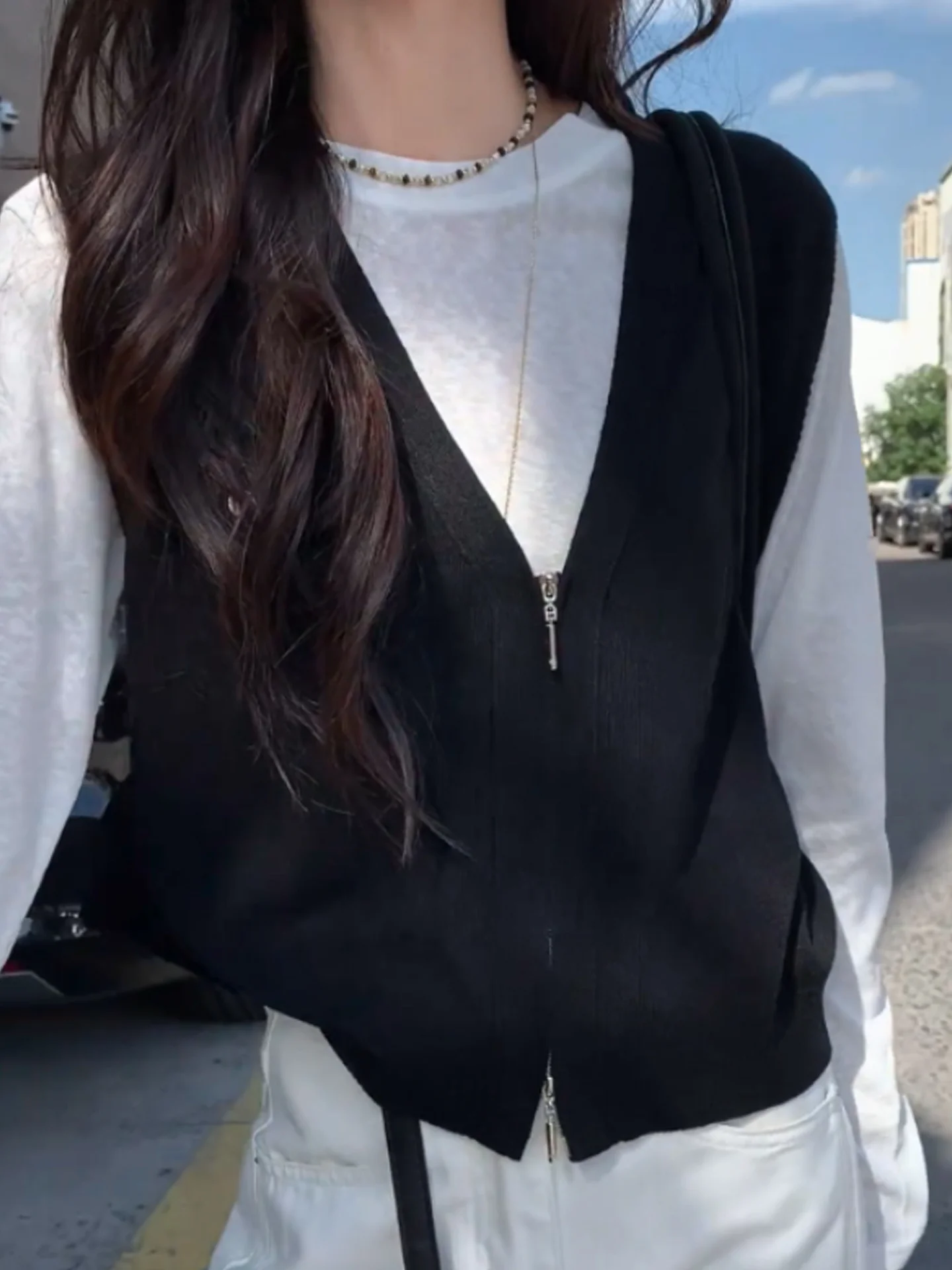 

Ele Pure Color Knitted Vest Women's Faion Double Zipper Open Cardigan Svel Top Versatile Layering Sle Autumn 2025