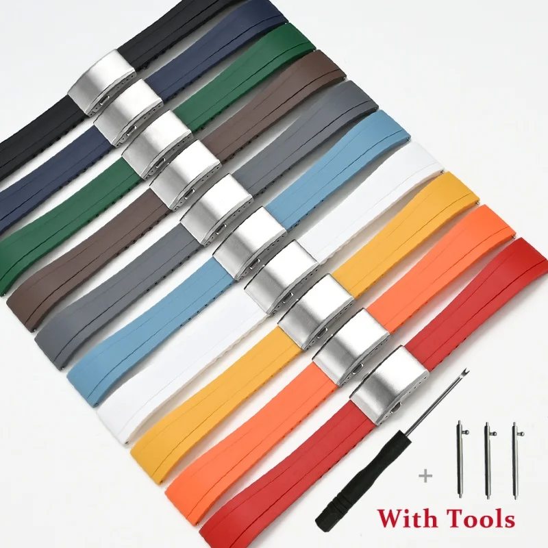 20mm 22mm Quick Release Liquid Silicone Watch Strap 316L Stainless Steel Folding Watch Buckle Watch Band Bracelet Accessories