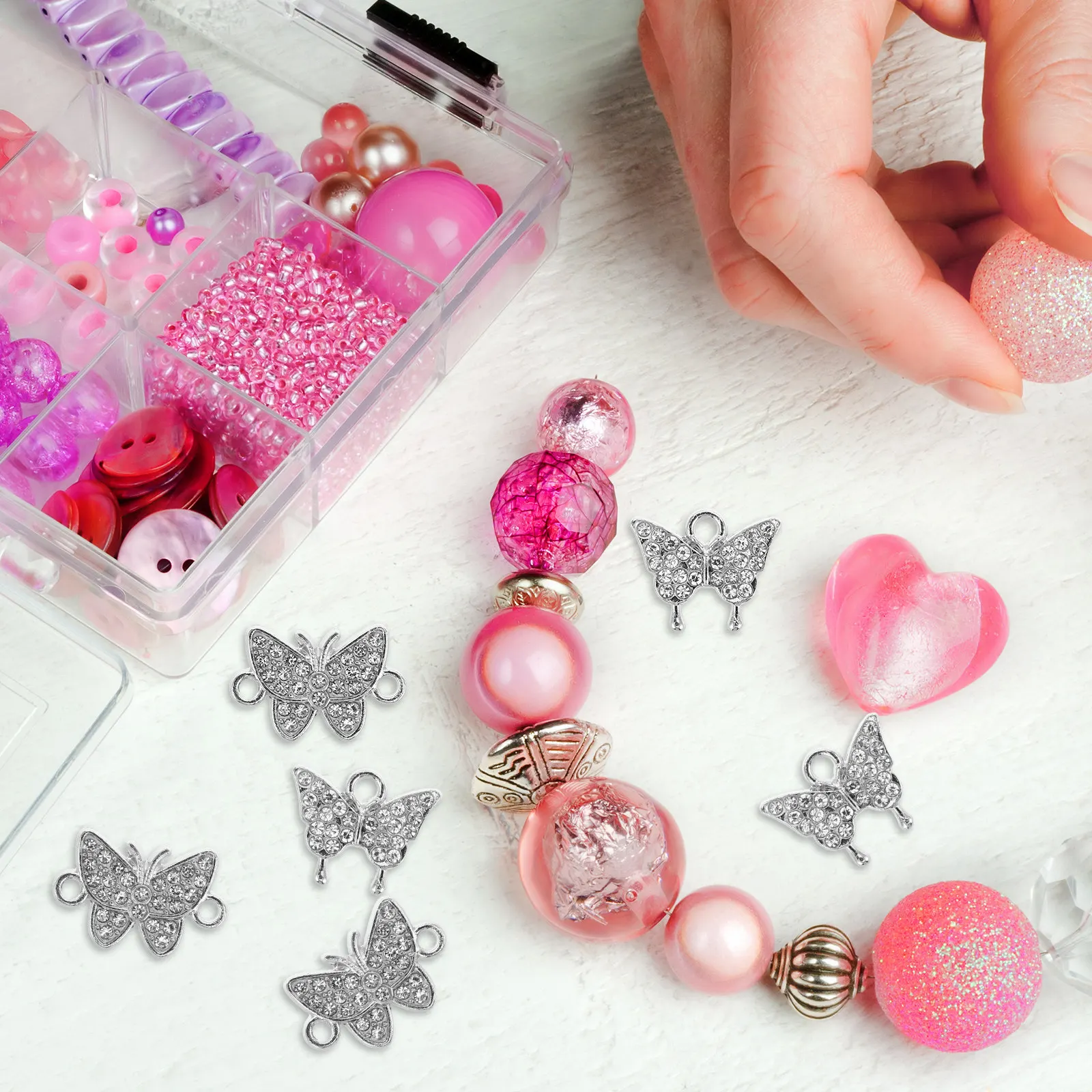 

20Pcs Alloy Jewelry Making Connectors Rhinestone Crystal Butterfly Charms Pendants DIY Necklace Bracelet Earrings Craft