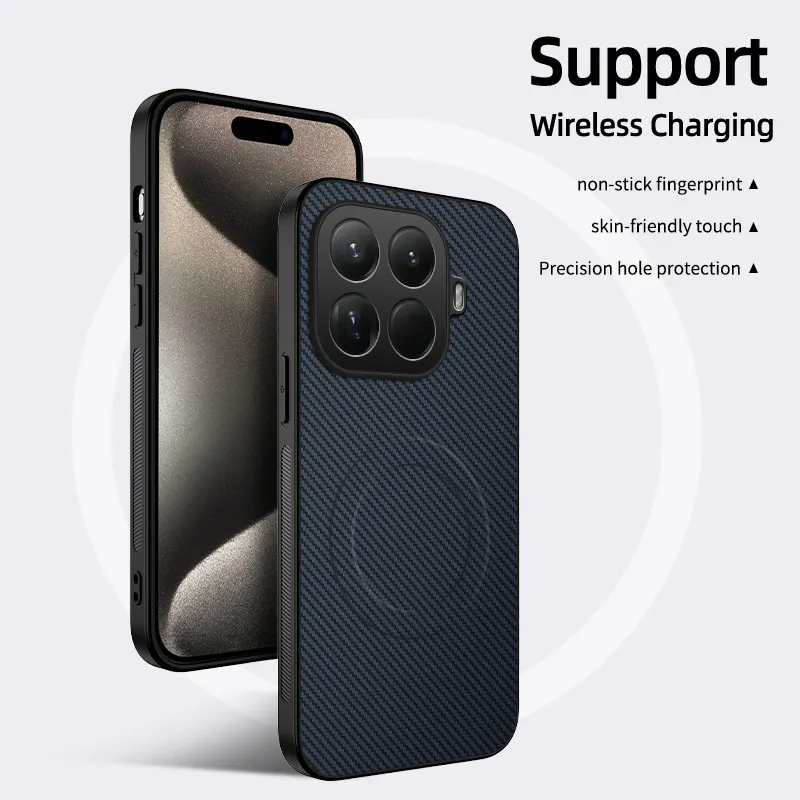 Für Xiaomi 17 Pro Max 15T Pro Magnetische Fall Carbon Faser Leder Textur PC Zurück Shell für Magsafe Stoßfest stoßstange Abdeckung Funda