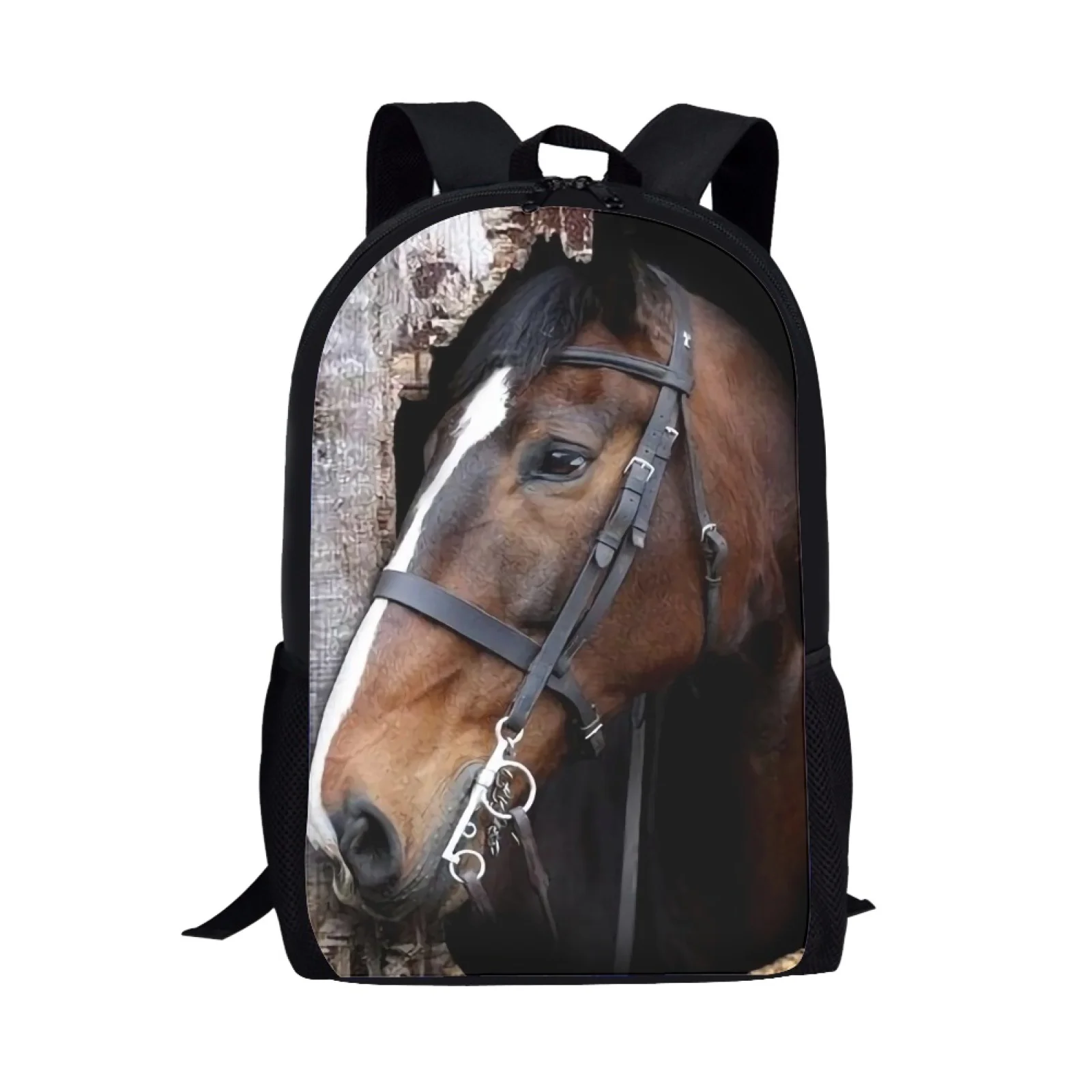 School Satchels Kids School Bags for Teenager Boy Girl Children Backpack Black Horse Print Bookbag Schoolbag Student Book Bag