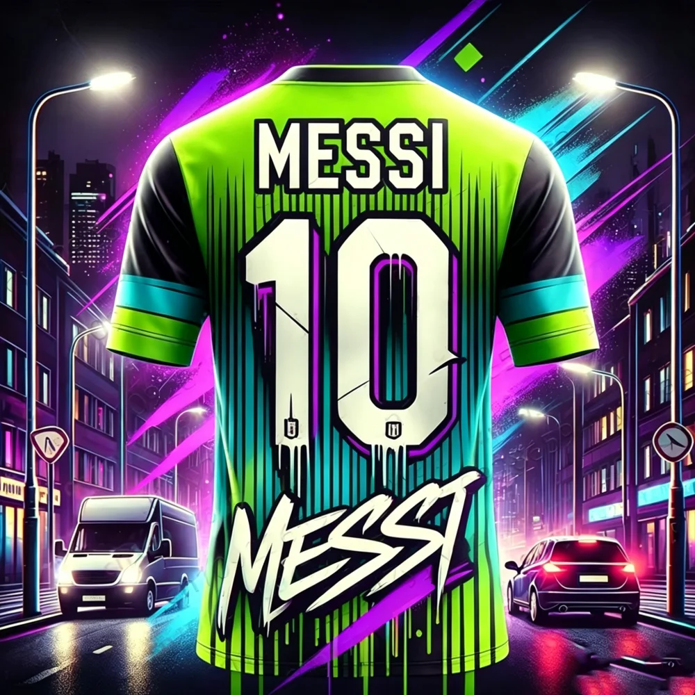 2026 Sonderedition Graffiti Messi Nr.10 Fußballtrikot Trainingsuniform Atmungsaktives Übergroßes Unisex Sport Eltern-Kind T-Shirt – Detail 4