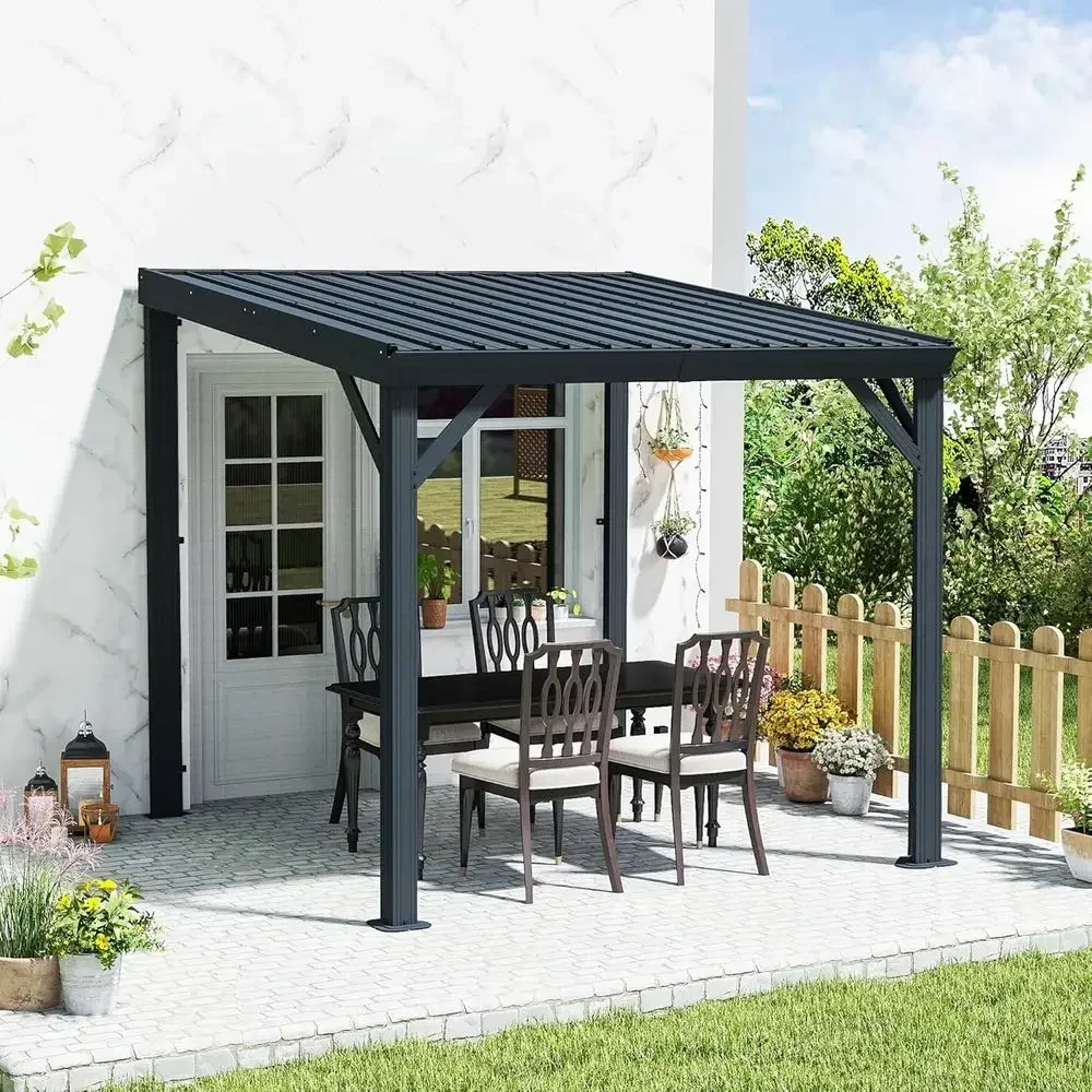 8' x 8' Lean-to Pergola with Drainage, Galvanized Steel Roof, Ideal for Patios, Decks, and Backyards