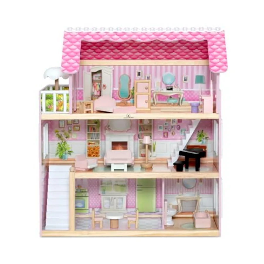 

Delta Little Gem Dollhouse 3-Story Pretend Play Dollhouse with 4 Rooms and 16 Accessories in Neutral Colors for 5-inch Dolls Id