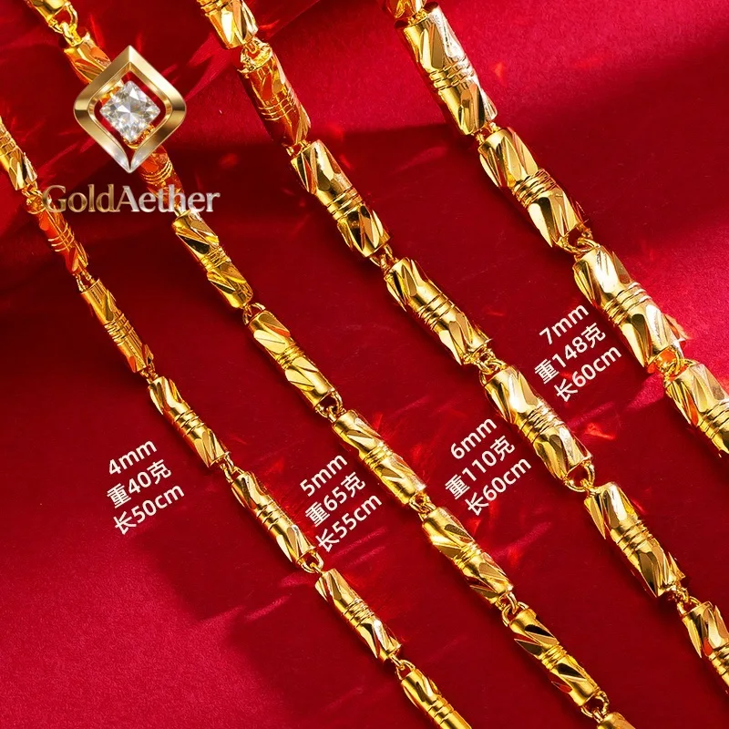 

GoldNouveau 24K gold cylindrical double bamboo necklace 9999 real gold men's and women's solid color bamboo knot gold jewelry ne