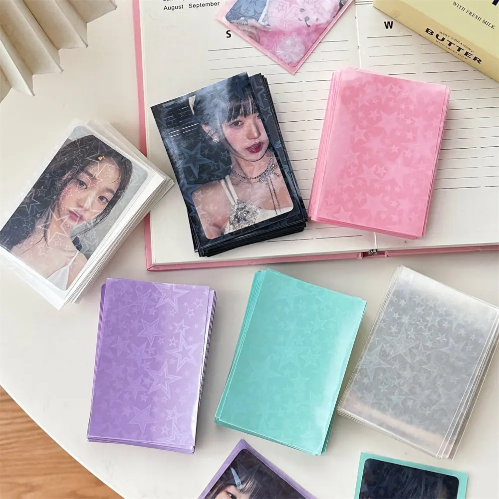 100 Pcs Macaron Color Laser Star Card Film Girl Love Bean Photo Protection Card Cover Decorative Packaging Small Card Bag