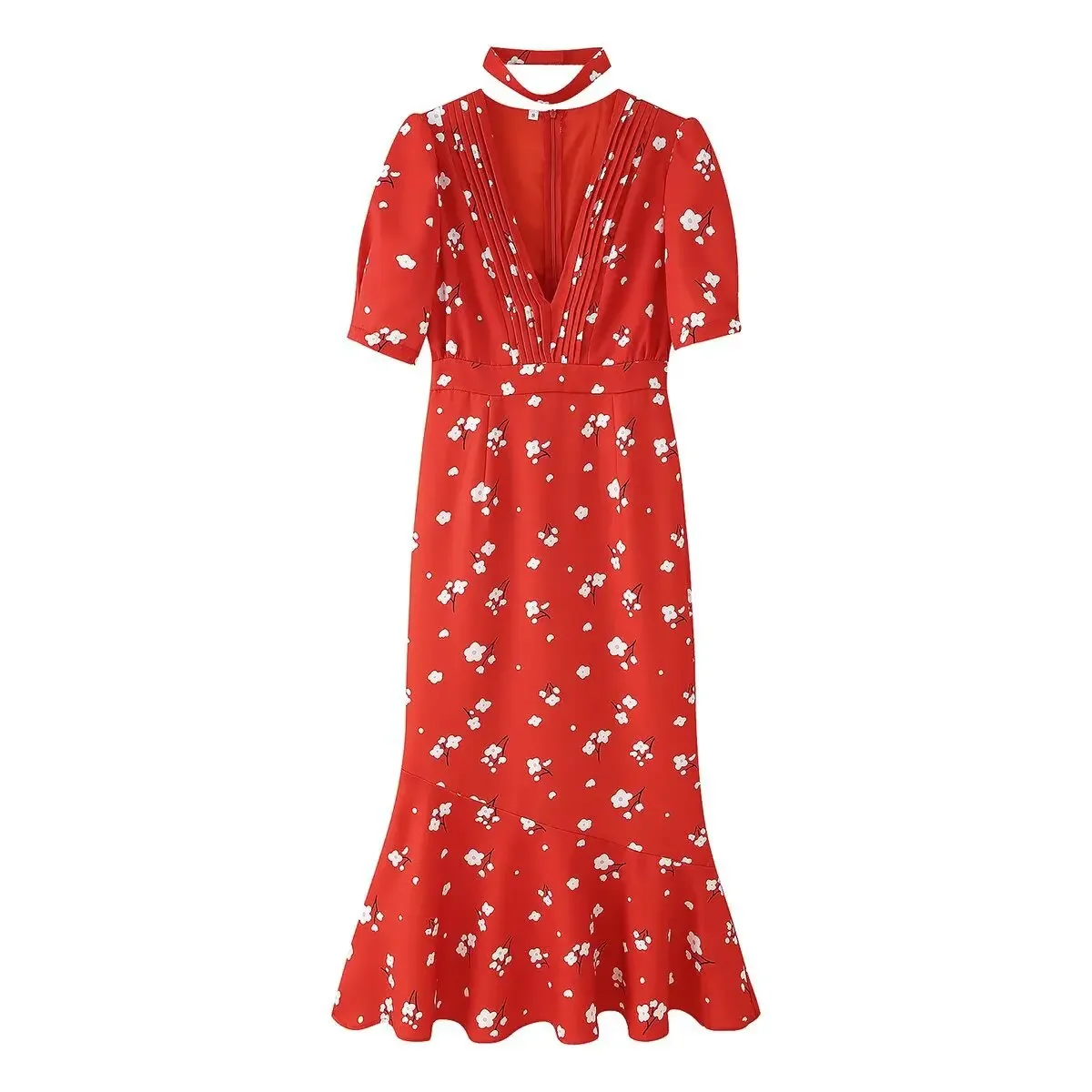 

New Fashion Bubble Sleeve Long Casual Dresses Women Work Office Dress Polka Dot Printed Dress Spring Summer Dresses