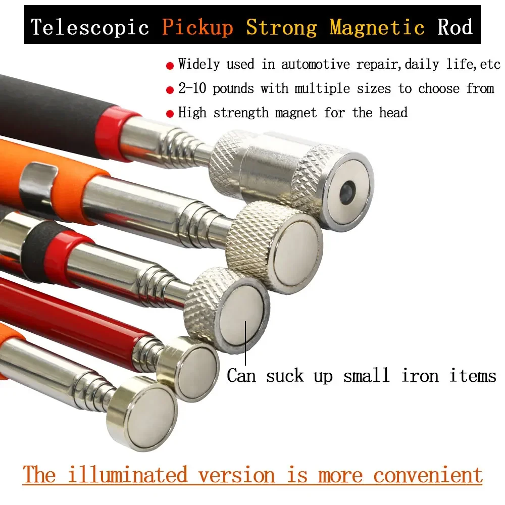 Telescopic Magnetic Pen with Light Mini Portable Magnet Pick Up Tool Extendable Pickup Rod Stick for Picking Up Screws Nut Bolt