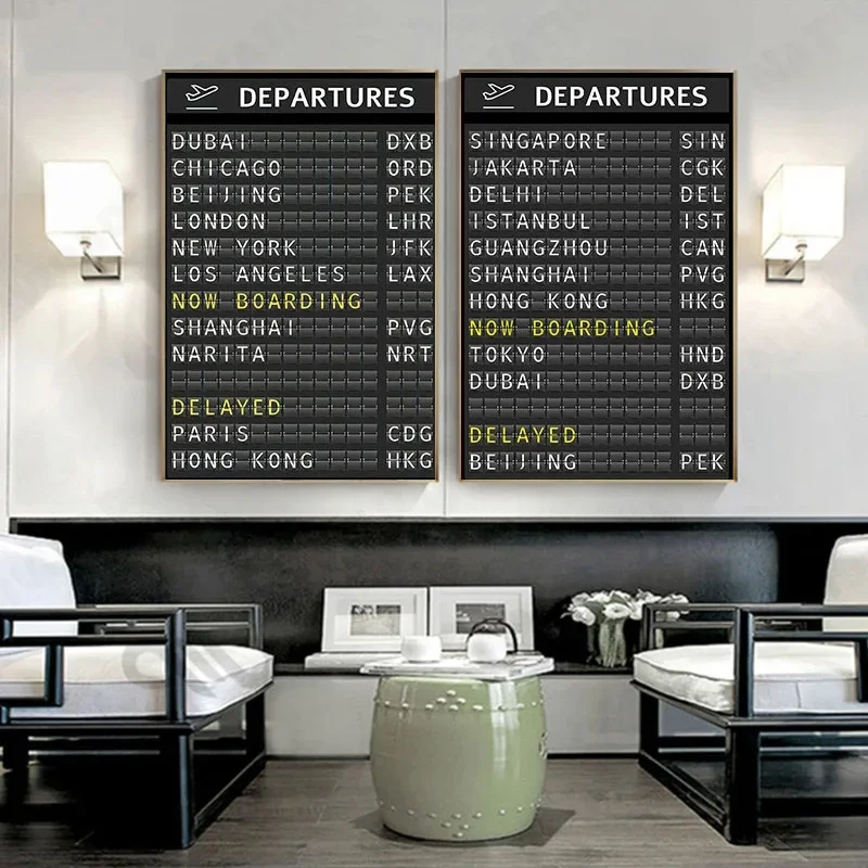 Selflessly Airport Departures Board Travel Poster Wall Art  Modern Decorative Canvas Print Nordic Style Painting for Home Decor