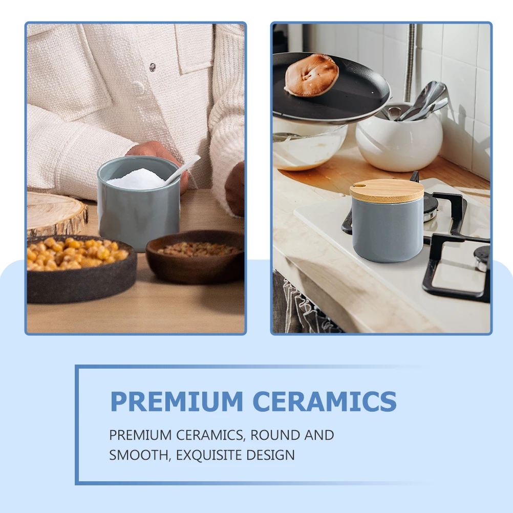 

1 Set Of Delicate Ceramic Storage Jar Premium Condiment Container Scoop Seasoning Salt Pepper Flour Multi-Function Kitchen Food