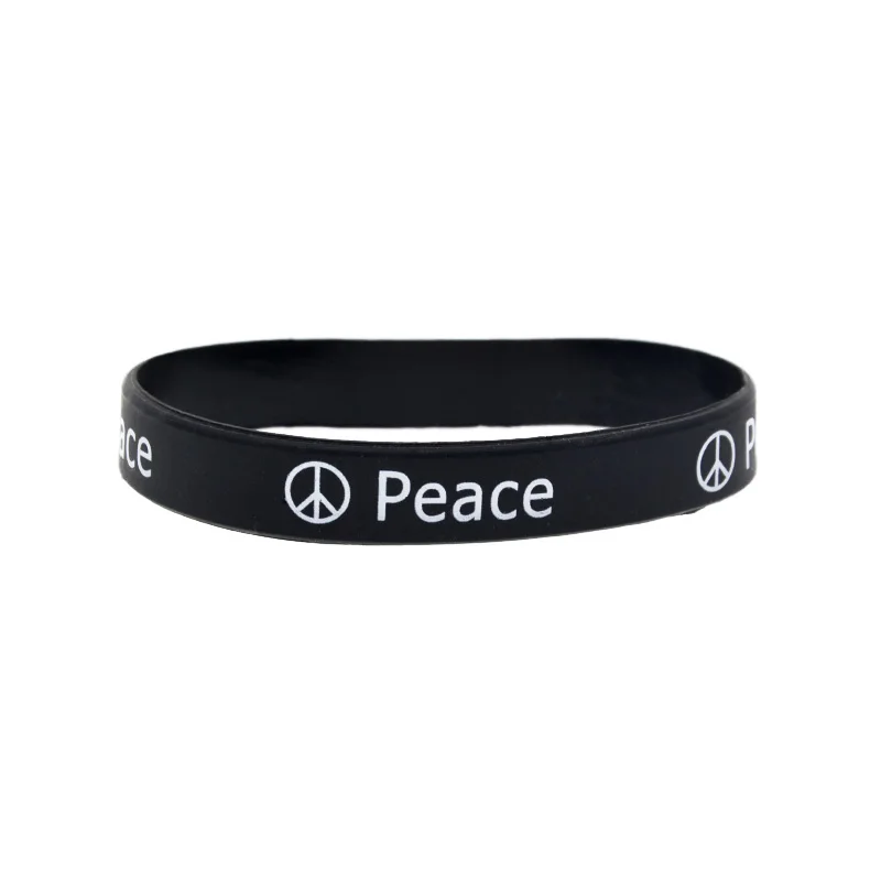 50 Stück Friedenszeichen bedrucktes Silikonarmband als Wohltätigkeitsgeschenk, Gummiarmband, Unisex, Erwachsenengröße – Detail 8