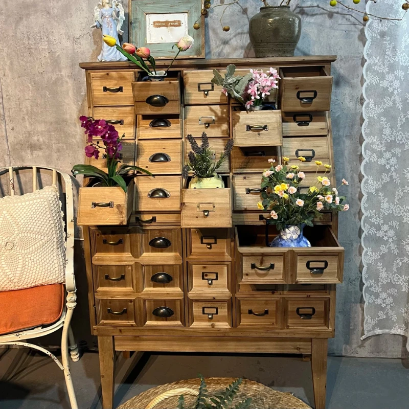 American rural pastoral style Japanese style solid wood multi-drawer porch dining side cabinet living