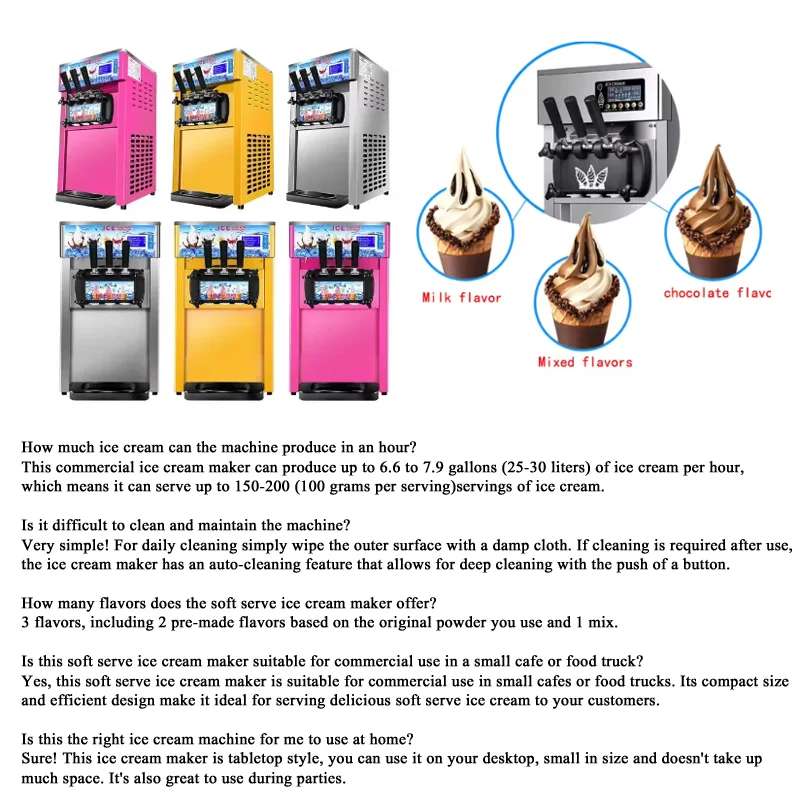 Machine à crème glacée domestique 220v 1200W, commerciale, automatique, cône, bureau, petite Machine à glace molle