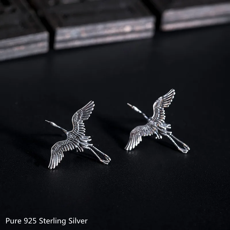 Buyee 925 Sterling Silber einzigartige Ohr stecker elegante Kran Tier süße Ohrring für Frau Mann Rock Punk edlen Schmuck Ohrring