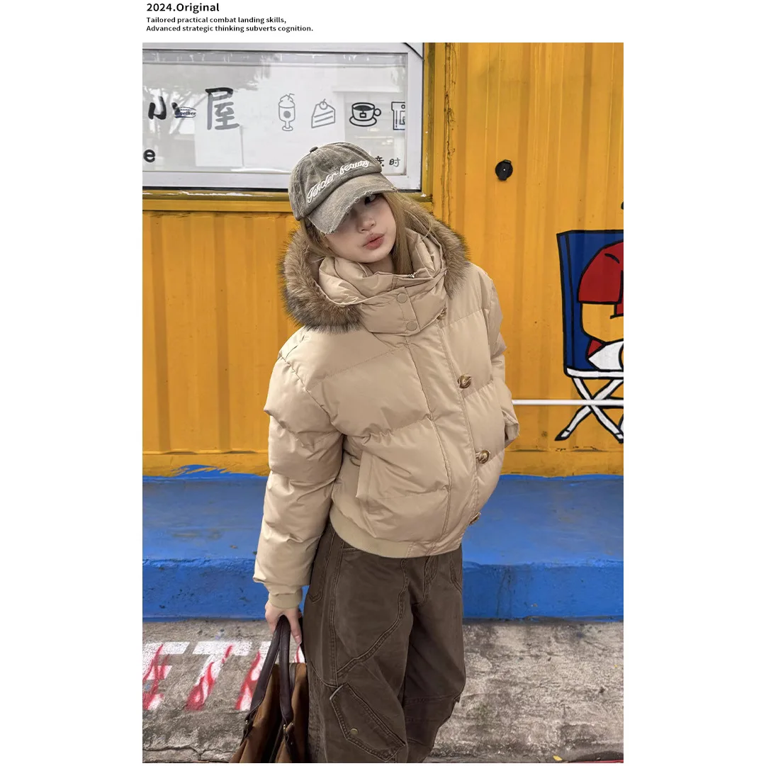 

New Detachable Fur Collar Coats Jackets Warm Winter Cotton Jacket Hooded Woman Clothes