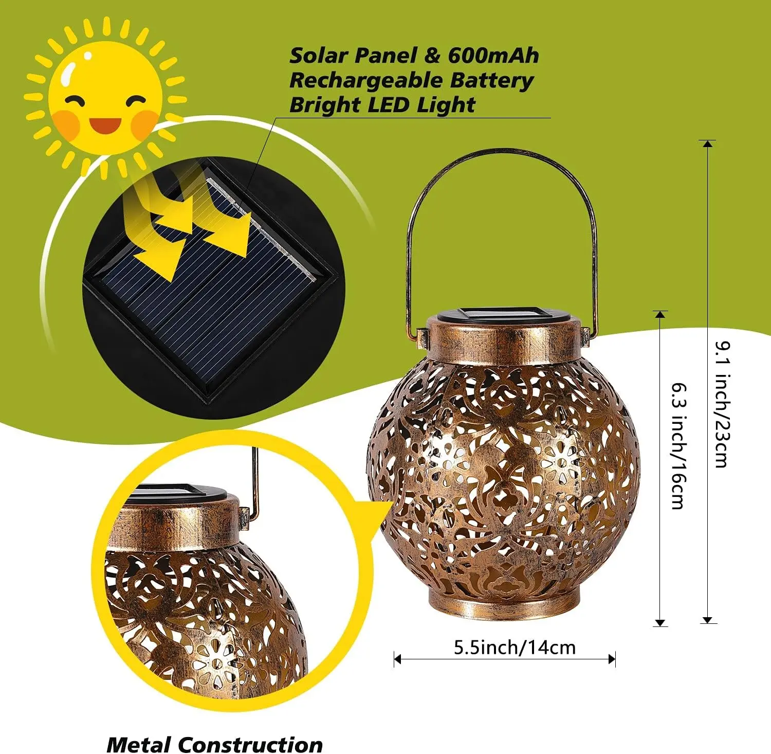 1-6PCS Moroccan Solar Lanterns Outdoor Waterproof Metal Hanging LED Lights for Patio Lawn Garden Porch Tabletop view 3