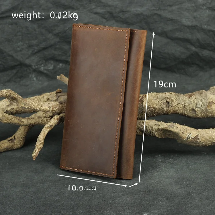 Handmade Long Leather Wallet Men'S Handheld Top Layer Cowhide Large Capacity Mobile Phone Bag Simple Money Clip