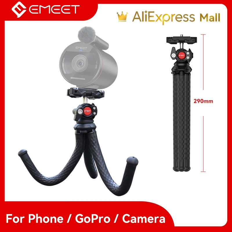 

1/4'' Screw Flexible Tripod EMEET 2 in1 Design Portable Mini Tripod with Octopus Legs and Phone Holder For SLR DSLR Camera Gopro