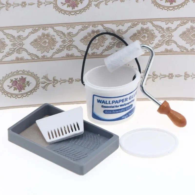 1Set Dollhouse Miniature House Scene Sponge Roller Paint Brush For Model Painting Scenery Props
