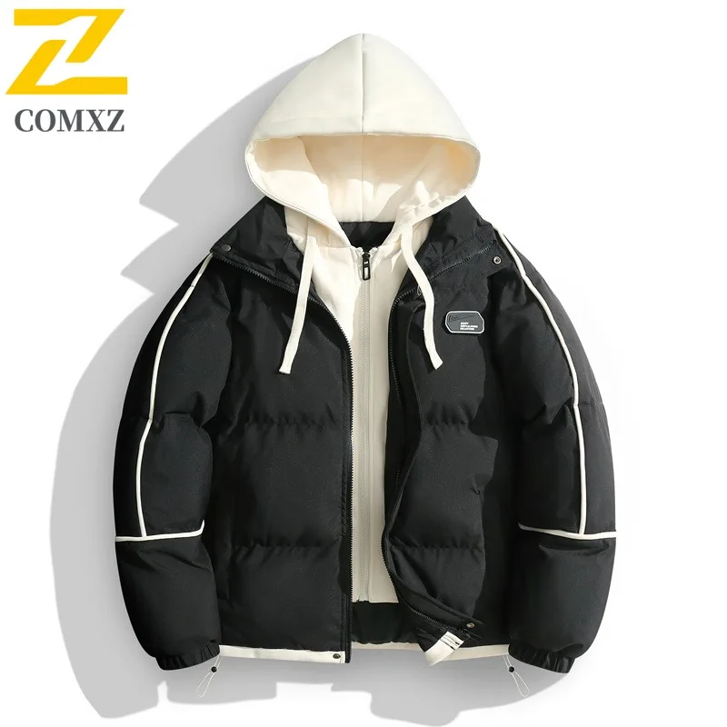 

COMXZ Мужское хлопковое пальто с капюшоном для пешего туризма, легкая теплая парка, искусственная ветрозащитная зимняя хлопковая куртка из двух предметов