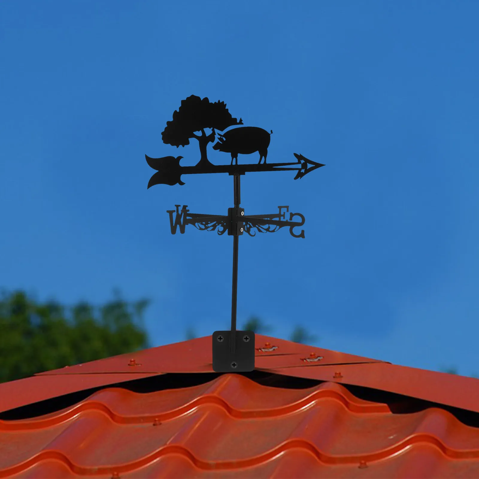 Iron Pig Weathervane Roof Mount Weather Vane for Garden Yard Barn Gazebo Decor Functional Wind Direction Indicator Metal Outdoor