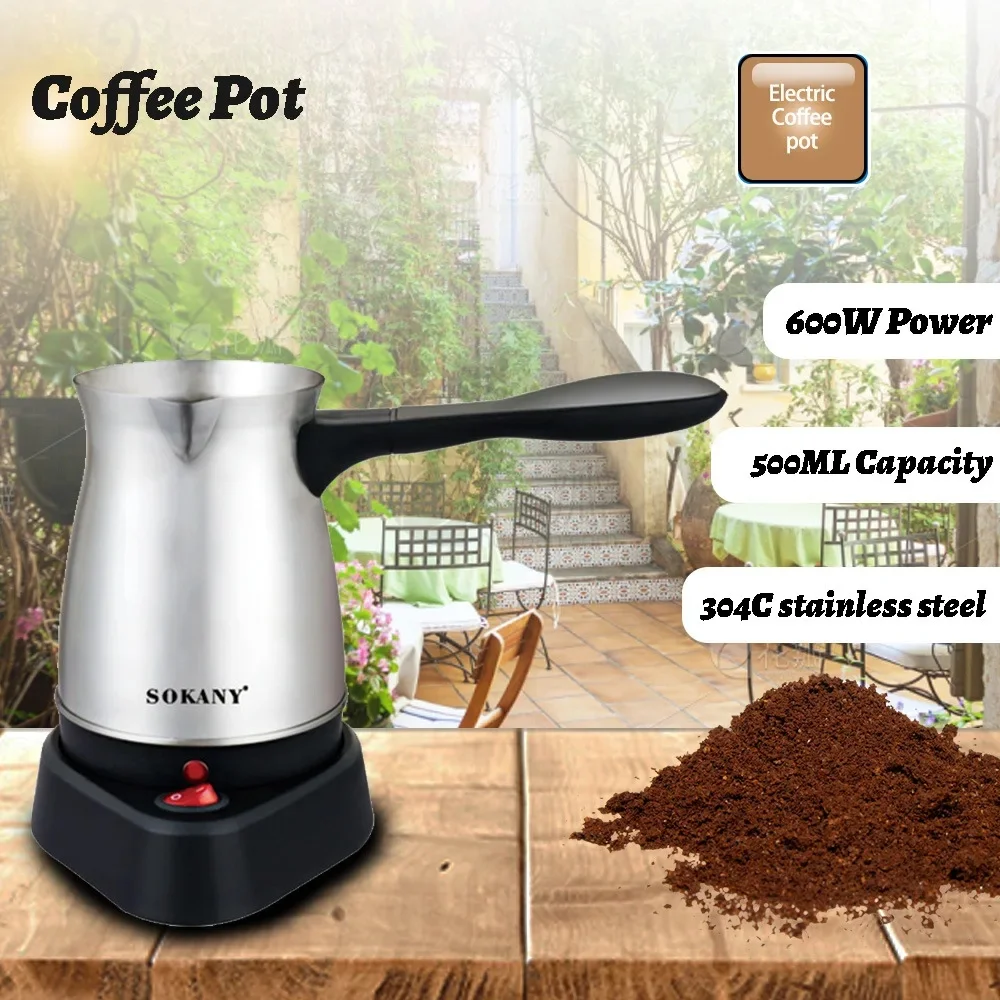 

Turkish Coffee Pot Electric Coffee Pot 500ml Portable Stainless Steel Teapot 600W for Brewing Coffee and Milk Tea