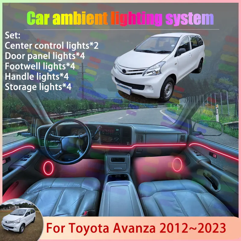 

Для Toyota Avanza F650 MK2 2012 ~ 2023 2013 2014 2/18 в 1 автомобильный атмосферный светильник RGB абажур ансамбль Streamer атмосферный набор