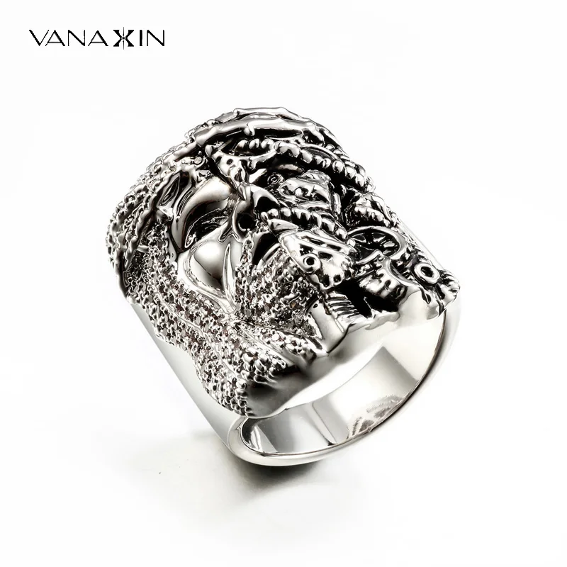 VANAXIN Intage Catholic Jesus Head Ring Punk Christian Face Religion Amulet Punk Rock for  Men Jewelry Best Gift