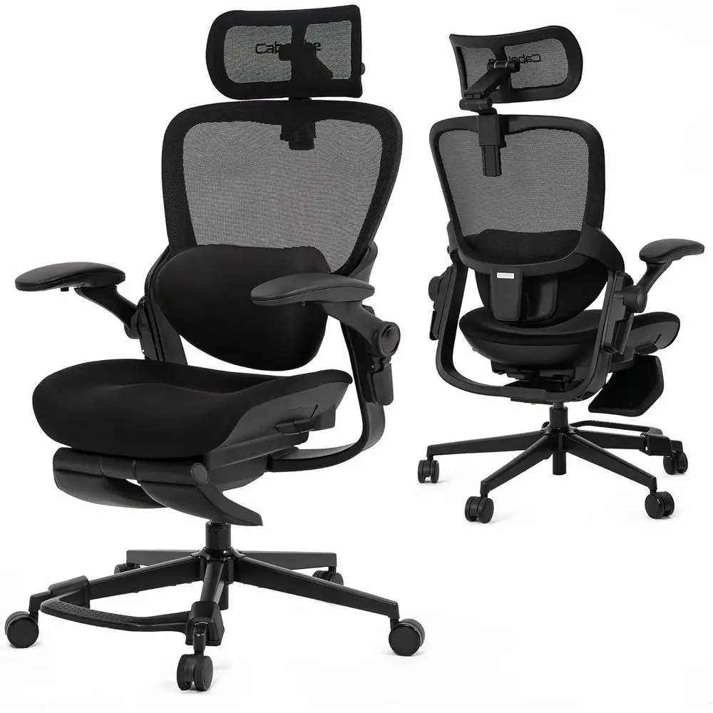 

Petite Ergonomic Office Chair for Women, Small Desk Chair with Adjustable Lumbar Support and Footrest, Space-Saving Flip-Up Arms