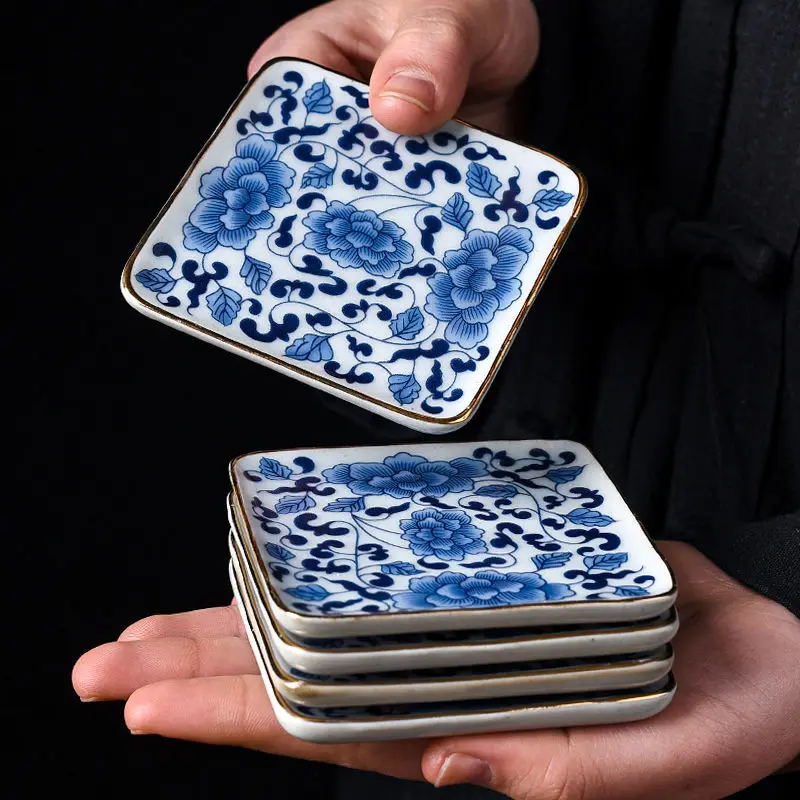 Creative Ceramic Tea Cup Mat Gold Anti Slip Tea Table Insulated Cup Holder Kung Fu Tea Ceremony Accessories