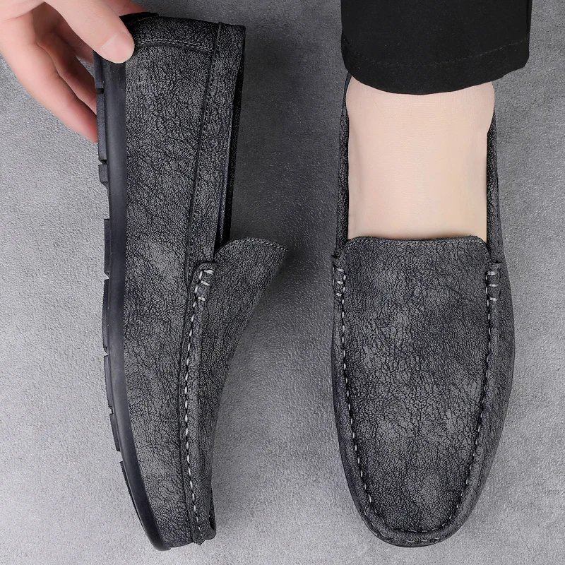 Men's Slip-On Loafers, Casual Flat Driving Moccasins, Leather Fashion Shoes, Easy Pull-On Style