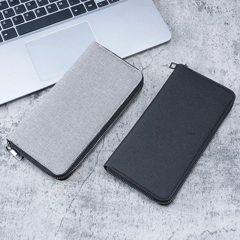 New men's long zipper wallet large capacity multi-card business canvas clutch wallet.