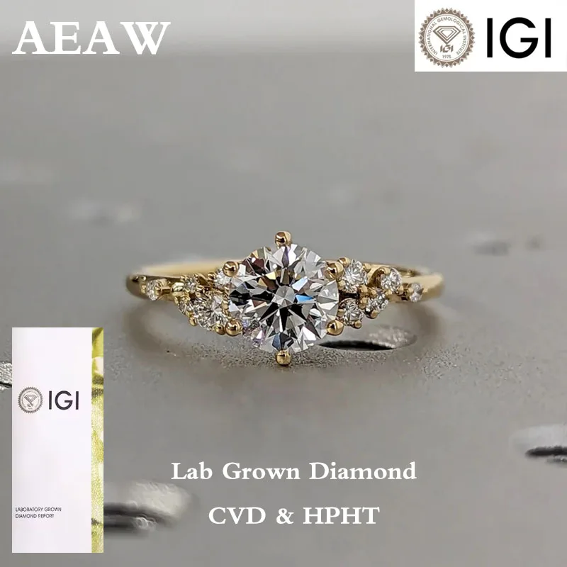 1Ct Round Cut Lab Grown Diamond DEF Color VS VVS Clarity 14K 10K Gold With IGI Certificate Unique Snowdrift Diamond Cluster Ring