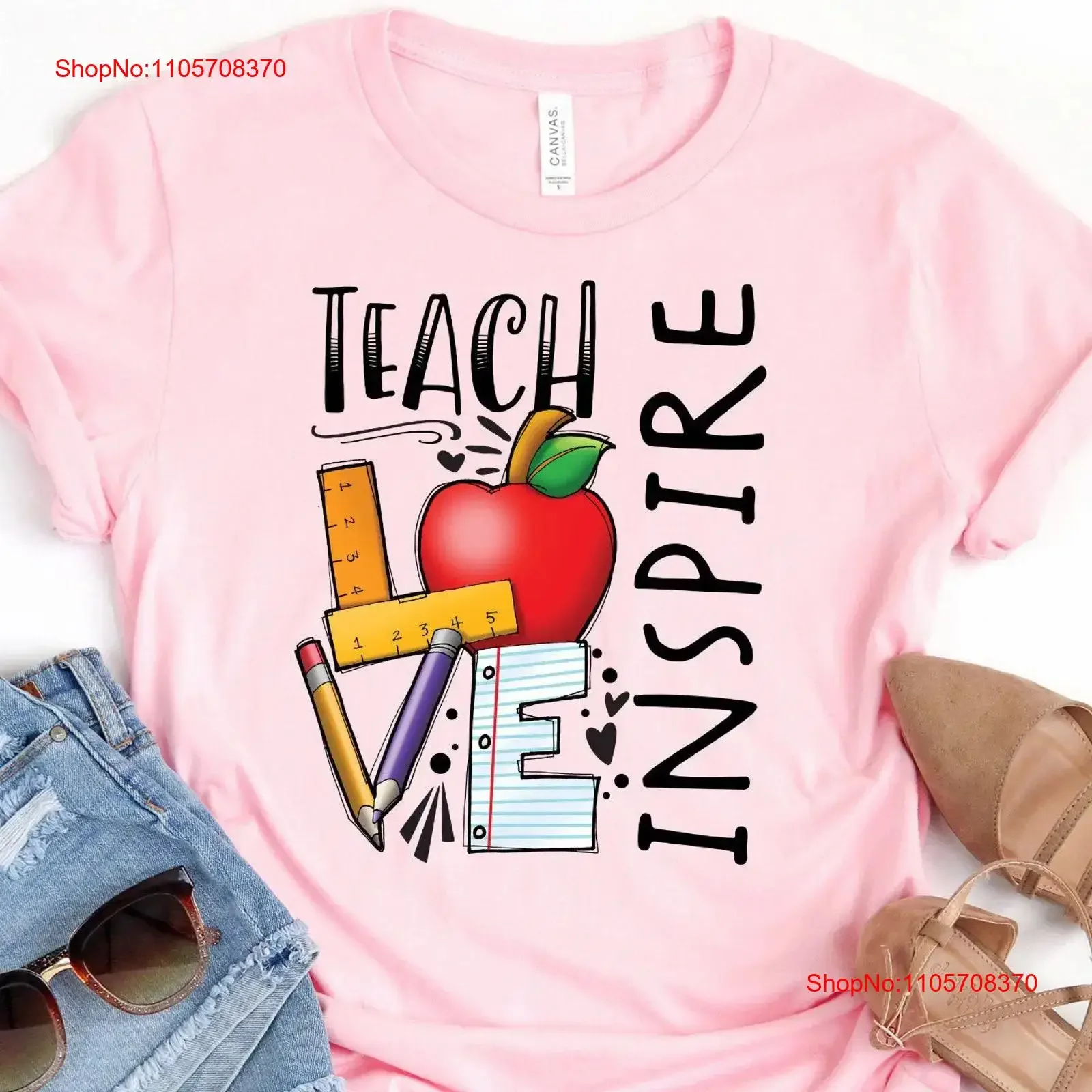 Teach Love Inspire Full Color T Shirt Kindergarten Teacher Field Trip for Teachers vintage Washed Comfortable streetwear homme