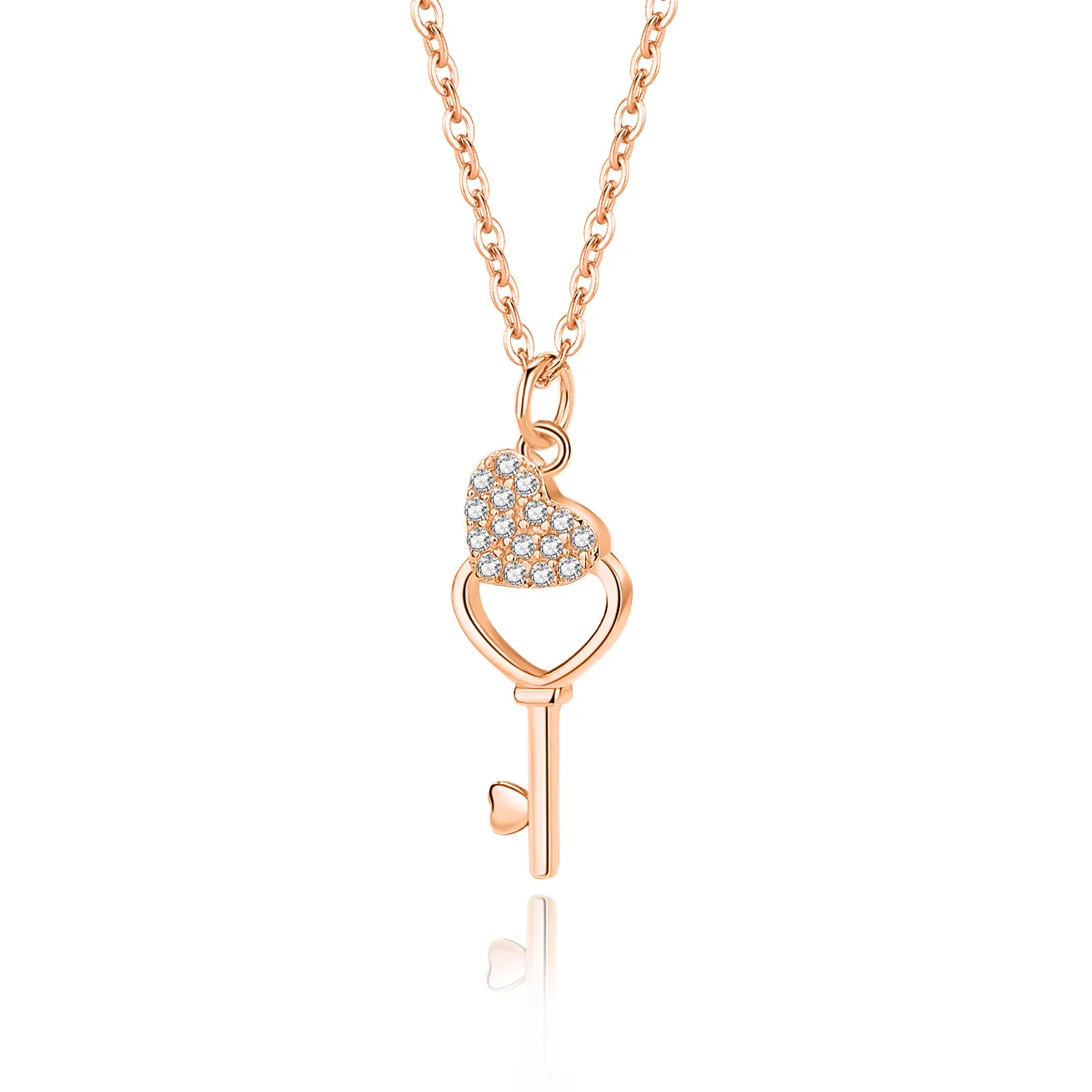 

S925 Silver Advanced Necklace Simple Heart-Shaped Key Design with Link Chain Trendy Style for Wedding or Valentine's Day Gift
