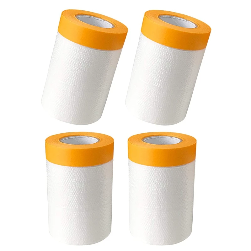 4 Pcs Plastic Dust Sheets Roll 0.55 X 20M Pre-Taped Masking Film Drop Cloths For Painting Bed Furniture Covering